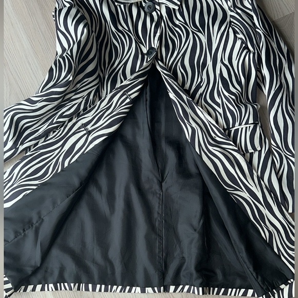 Worthington Zebra Print Trench Coat XL NWOT Stretch Black/White Cotton Funky - Picture 6 of 12